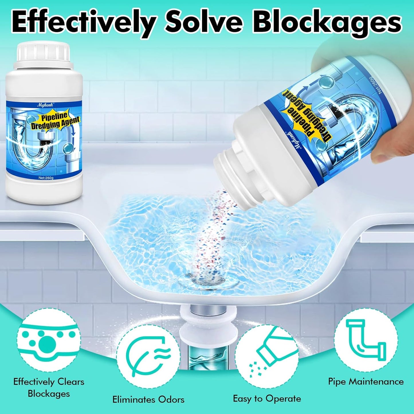 Powerful Pipe Dredging Agent,Drain Clog Remover,Kitchen Drain Cleaner for Unclogs Bathroom and Kitchen Sinks,Drains,Shower Pipes,Tubs & Toilets