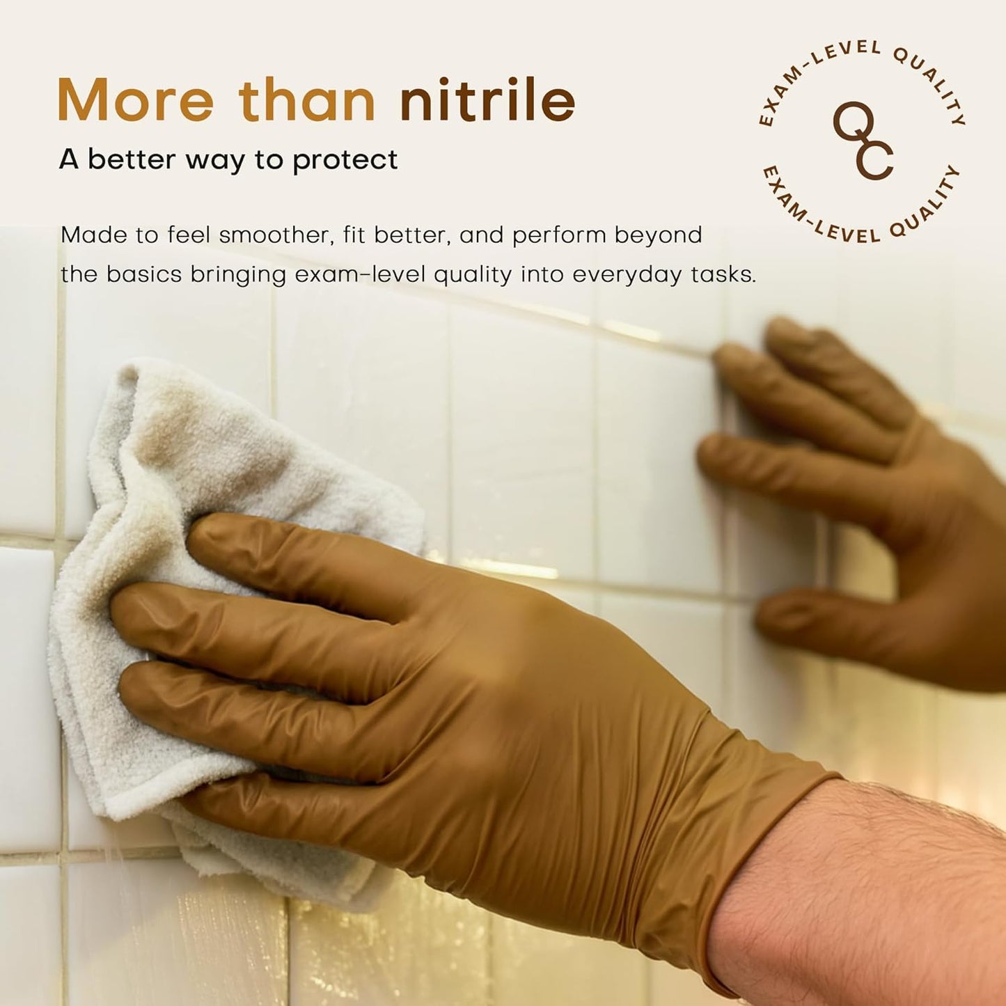 SUP Powder-Free Nitrile Gloves, 100 Count Food Safe Latex-Free Disposable Gloves for Medical Cooking Cleaning Food Prep, Tan