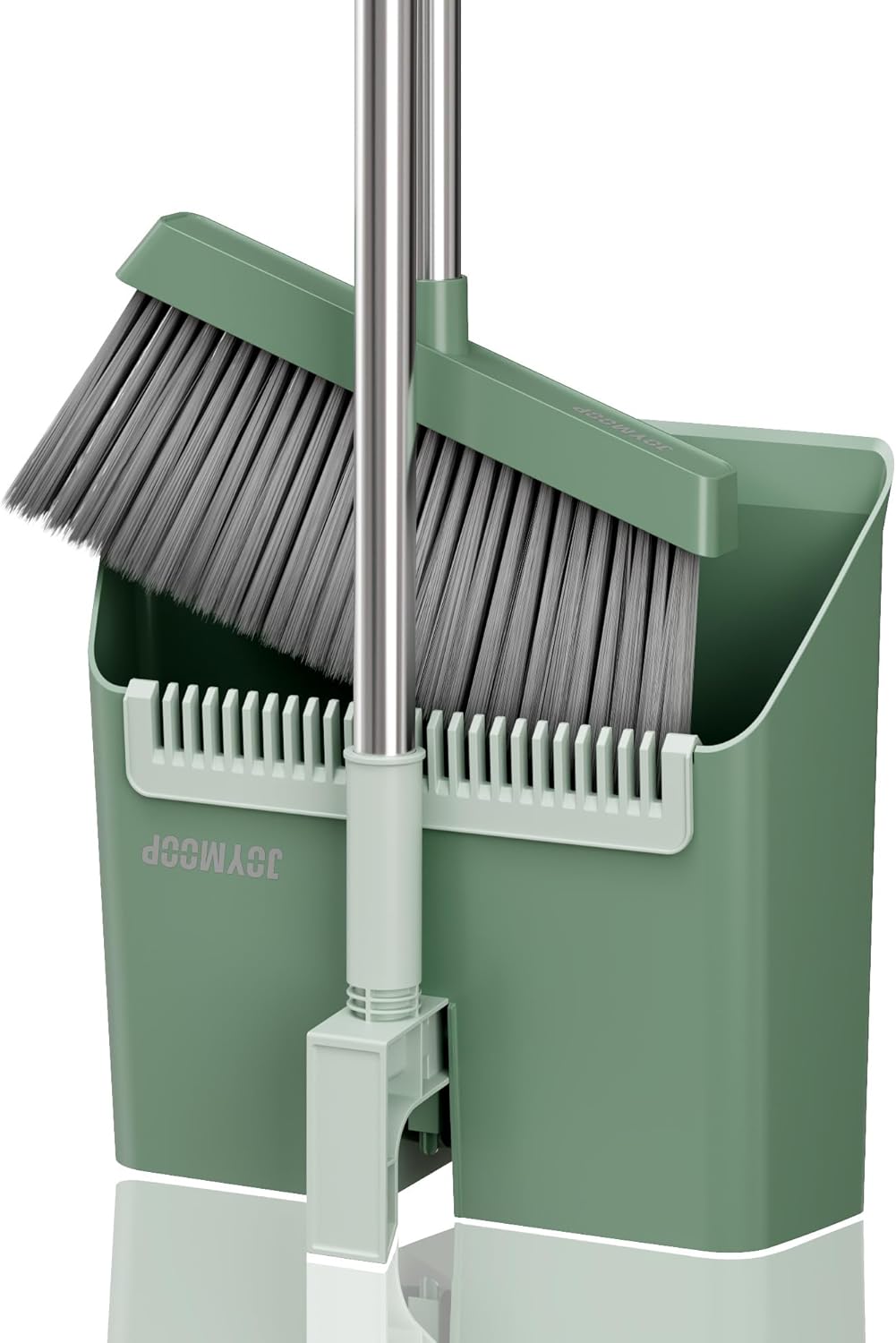 JOYMOOP White Broom and Dustpan Set, Upright Angle Design with Built-in Comb Teeth for Kitchen, Office, Pet Hair, Hard Floors