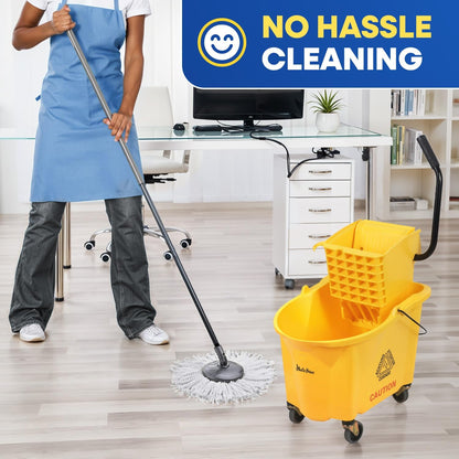 PLASTIC PRINCE Small Mop Bucket with Wringer on Wheels 5 Gallon, Heavy Duty Dual Chamber Mop Bucket Separate Dirty Water, Perfect for Household, 20 Quart Yellow