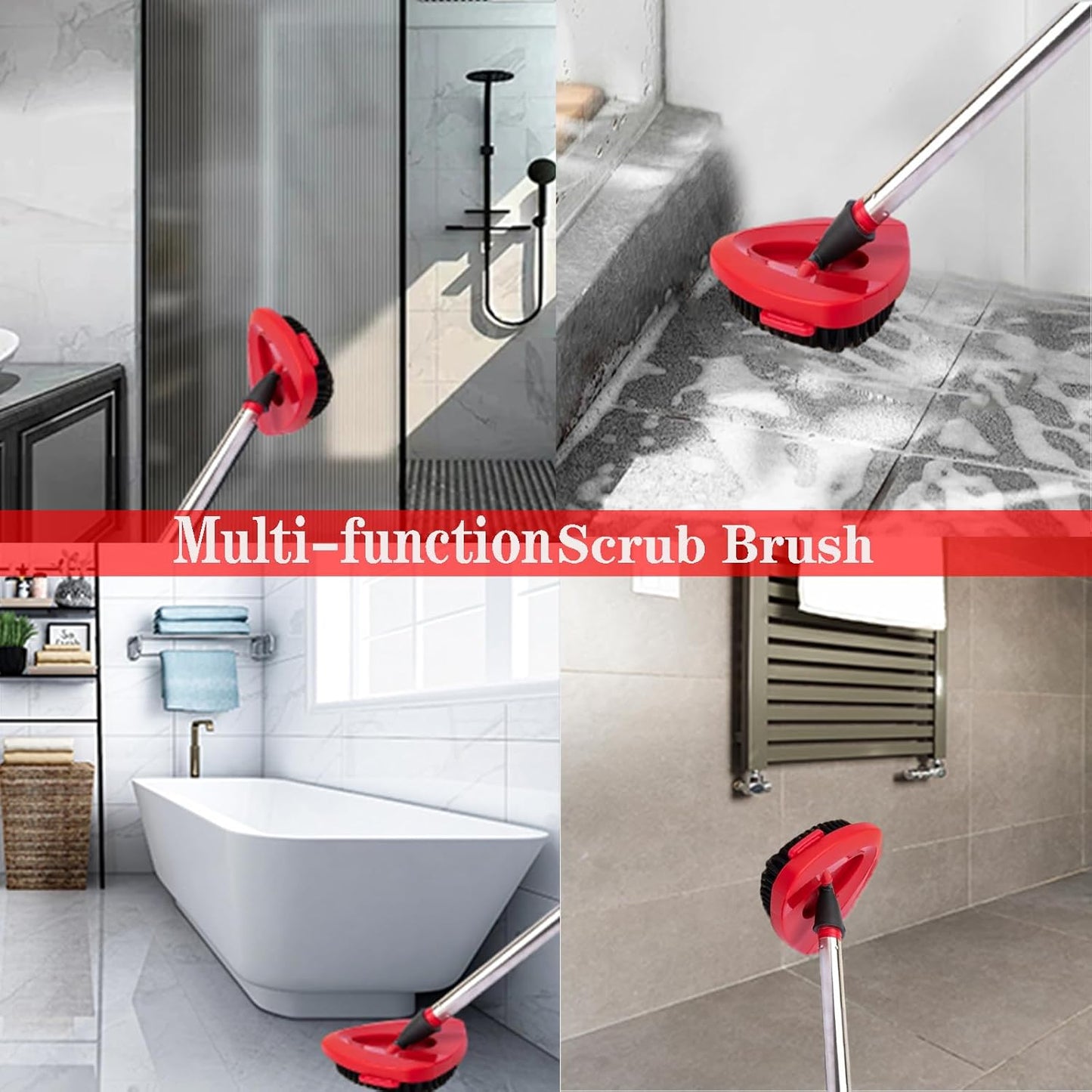 Spin Mop Replacement Head Mop Replace Head Compatible with O Cedar EasyWring Spin Mop - 4 O-Ceda Mop Refills、30-58in Mop Handle and 1 Mop Base and 1 Mop Base Scrub Brush Combo Set