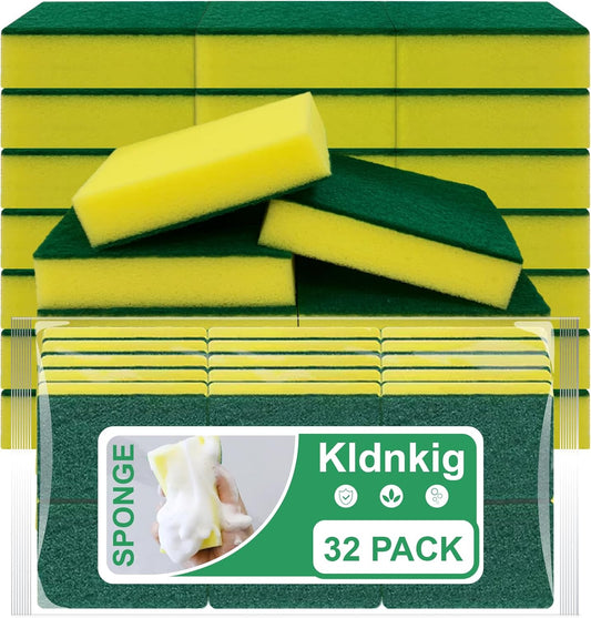 Cleaning Sponge,32 Pack Dual-Sided Dishwashing Sponge for Kitchen, Cleans Fast Without Scratching,Eco Safe on Non-Stick Cookware,Scrub Pads for Dishes,Pans All at Once