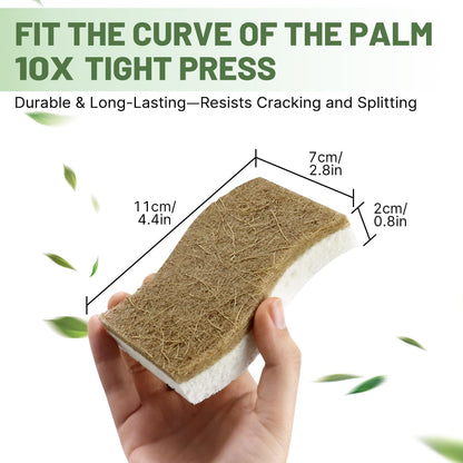 12 Pack Biodegradable Kitchen Dish Sponges, Natural Plant-Based Coconut Fiber and Compostable Cellulose Sponge, Non-Scratch Heavy Duty Scrub Sponges for Non-Stick Cookware, Kitchen Household Cleaning