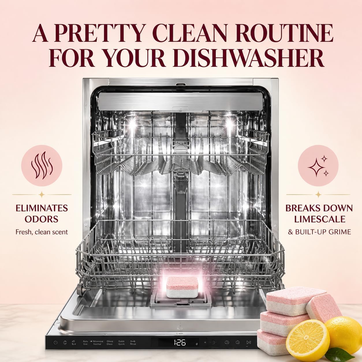 Dishwasher Cleaner And Deodorizer Tablets - 6 Months Supply Unscented Dishwasher Cleaning Tablets - Deep Cleaning Removes Limescale and Odors - Eco-friendly Dish Washer Machine Cleaner - Septic Safe