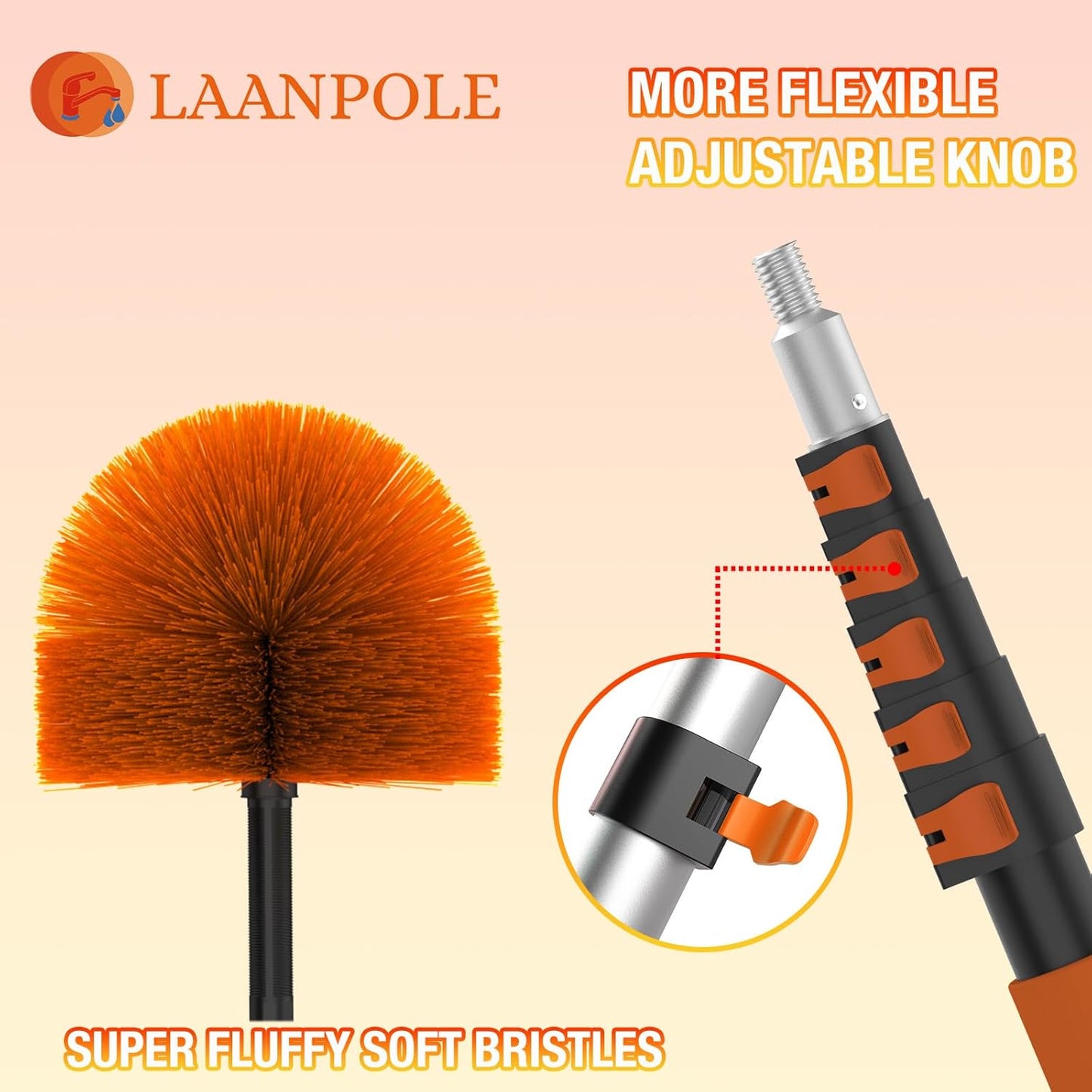 LAANPOLE 20FT Cobweb Duster with Extension Pole, Spider Web Brush for Cleaning Extendable, Professional Ceiling and Corner Dusters for Outdoor Indoor Use