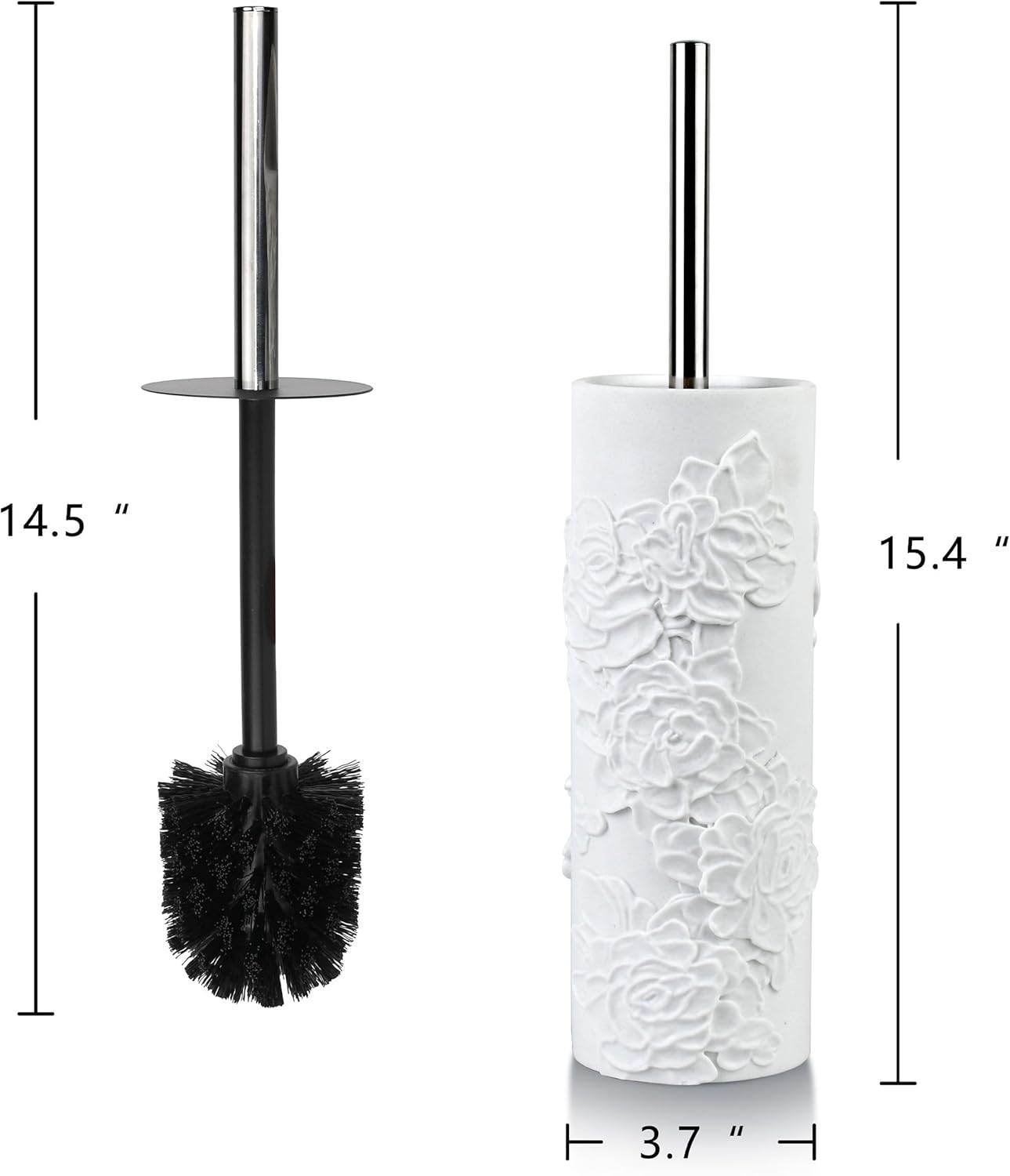 White Floral Branches Design Resin Toilet Bowl Brush and Holder Set, Elegant Bathroom Cleaning Tool with Durable Bristles, Compact and Functional