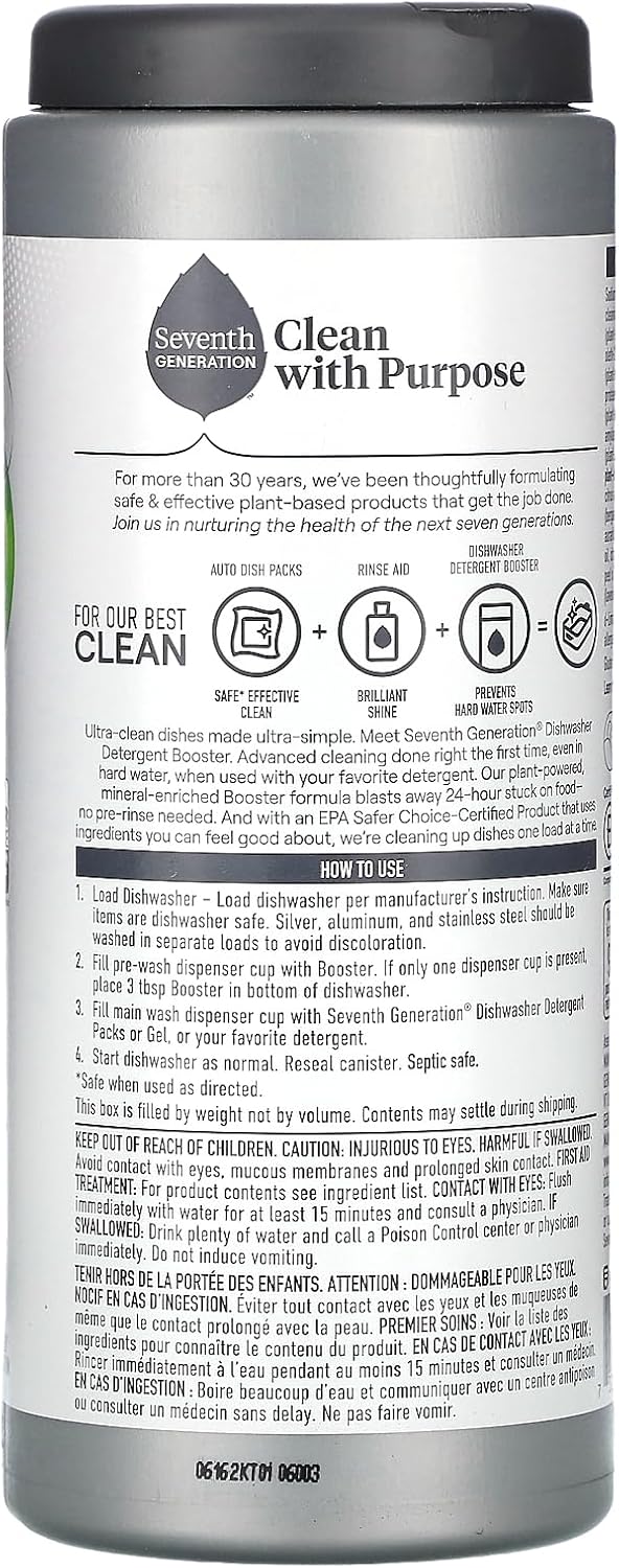 Seventh Generation Power+ Dishwasher Detergent Booster Powder, Blasts Away Stuck-On Food, Fresh Citrus Scent, 27 Oz