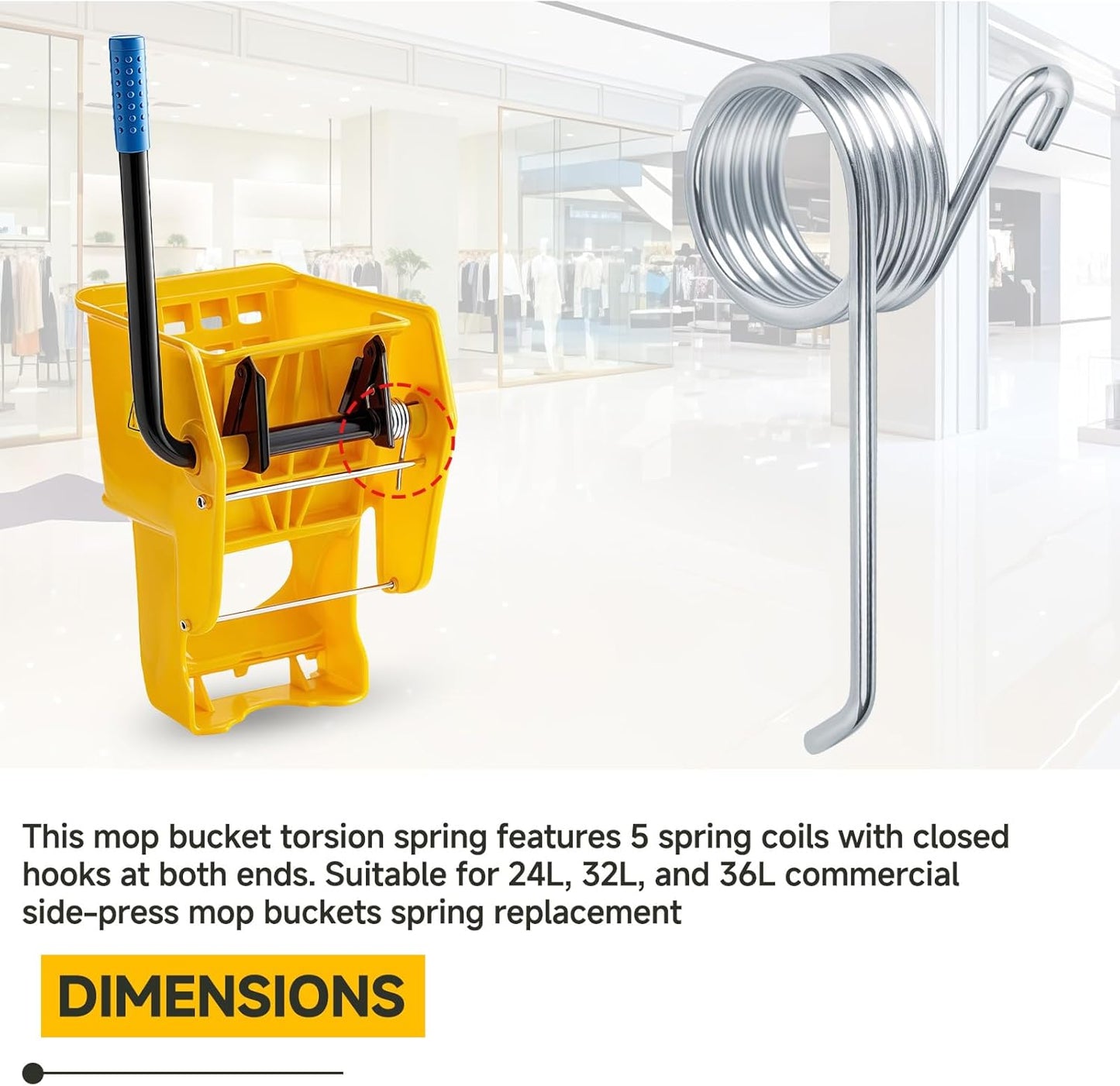 (2pcs) 5 Loops FG6127L40000 Commercial Mop Bucket Wringer Spring Replacement Compatible with rubbermaid FG612788 Series Mop Bucket Ringer Torsion Water Side-Press Spring Parts FG6127L4