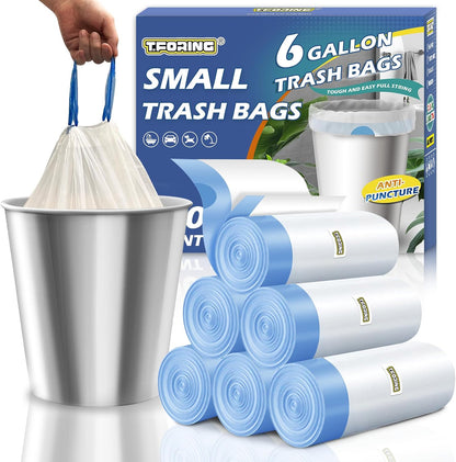 3 Gallon Trash Bags Drawstring 0.96 Mil - 120 Count 12 Liter Small Garbage Bags for Bathroom, Strong White Unscented Plastic Wastebasket Bin Liners for Toilet Office and Bedroom