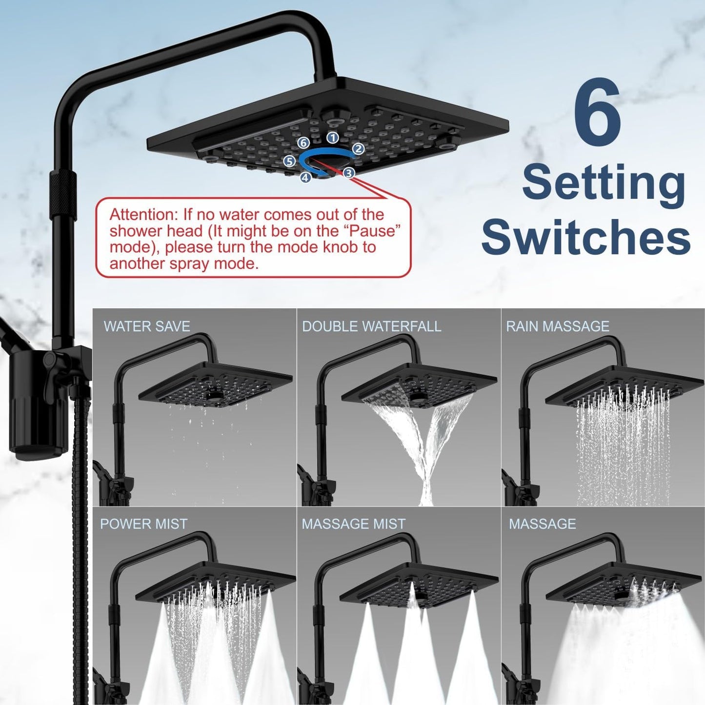 ELLO&ALLO Filtered Rain Shower Head with Handheld Spray, Rainfall Shower Head Combo with 59" Hose, Dual Showerhead Set with Adjustable Shower Extension Arm, Matte Black