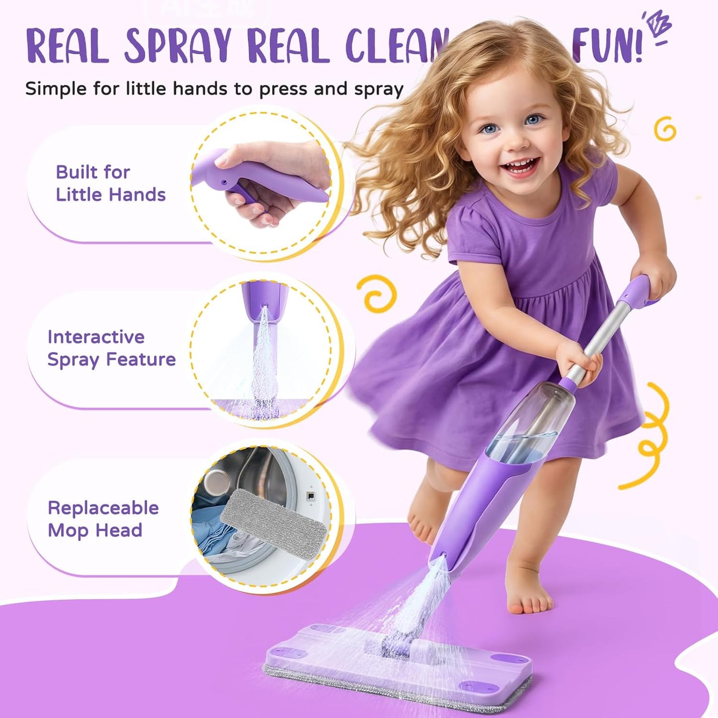 Toddler Spray Mop-Montessori Toys Mini Size Cleaning Mini Mop that Really Spray -Kid Pretend Play Toys Gift for Toddlers Girls Boys