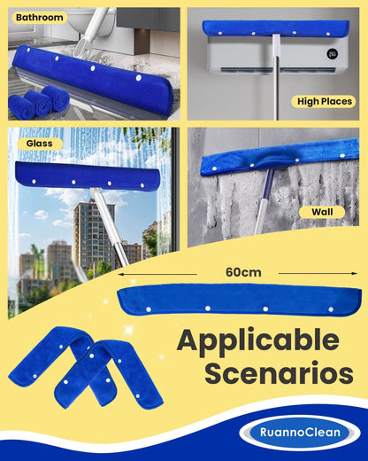 Floor Squeegee Pads, Microfiber Pads for Squeegee for Floor, Reusable Mop Pad for 23-24" Heavy Duty Rubber Squeegees Mop Rubber Broom for Floor, Tile, Glass, Wall Cleaning -4 Pack 60cm