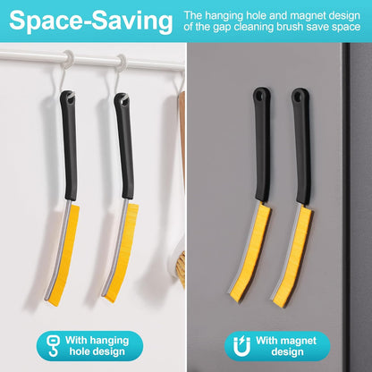 JOYMOOP 4 Pack Crevice Cleaning Brush, Hard Bristle Grout Brush, House Cleaning Supplies, Magnetic Gap Cleaning Brush for Kitchen, Bathroom, Window, Toilet, Multifunctional Cleaning Tools-4 Colors