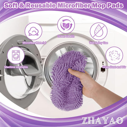 6Pcs Reusable Microfiber Mop Pads Compatible with Swiffer Sweeper, Wet and Dry Flat mop Cover, Replacement Sweeping Mopping pad Refills for Surface/Hardwood Floor Cleaning