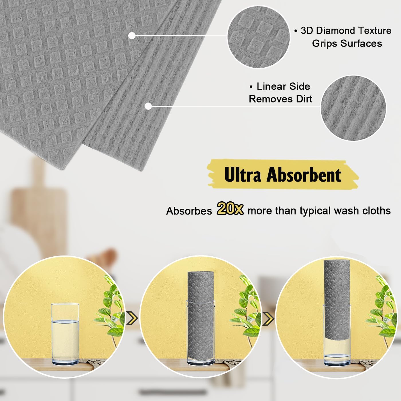 MoLKENE Swedish Dish Cloths - 10 Pack Reusable Kitchen Dishcloths - Ultra Absorbent Dish Towels for Washing Dishes - Cellulose Sponge Cloth Cleaning Rag - Assorted