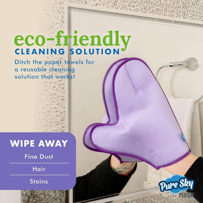 persik Pure-Sky Microfiber Glove Dusting Mitt - Ultra Microfiber Cleaning Cloth Glove - JUST ADD Water No Detergents Needed - Use for Cleaning Furniture, Home