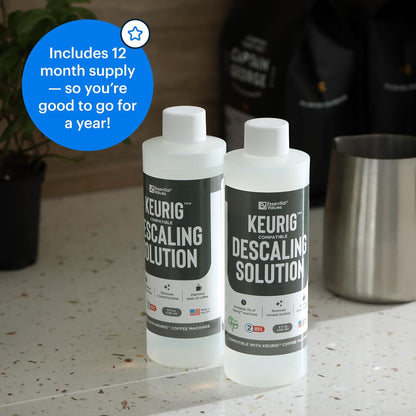 Essential Values Descaling Solution (8 fl oz / 236 ml) – Coffee Maker Cleaner for Nespresso, Keurig, Breville & More – Works on All Machines & Espresso Makers – Made in USA