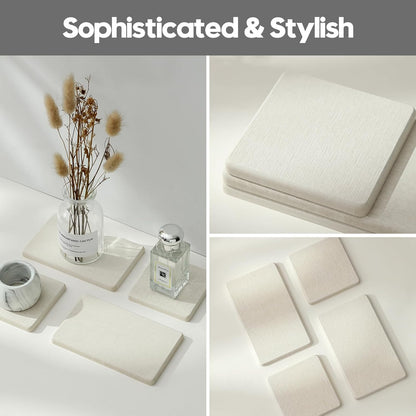 2PCS Water Absorbing Stone Drying Tray for Kitchen Counter & Bathroom Sink, Diatomite Faucet Splash Guard, Soap Dispenser Rack & Sponge Holder Caddy Organizer, Marble White (Printed Pattern), 9"x 3.5"