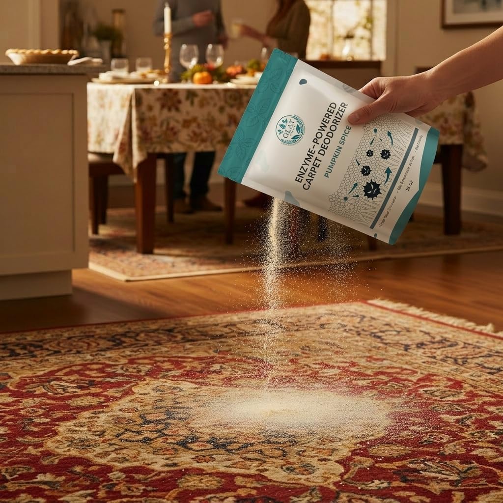 Enzyme-Powered Carpet Deodorizer (Powder) - Pumpkin Spice Scent | Natural Pet Odor Eliminator | Bio-Enzymatic Formula, Premium Performance, Eco Friendly | 16 oz
