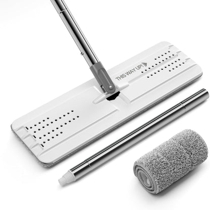 JOYMOOP Flat Mops, Microfiber Mop for Floor Cleaning and Wall Cleaner, 50" Mop Handle with Flexible 13" Flat Head with a Microfiber Mop Pad - White