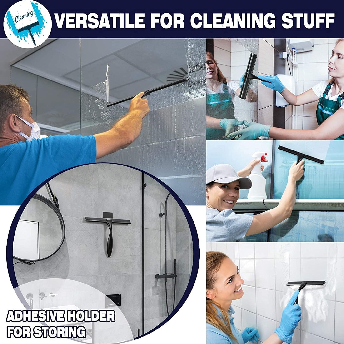 NETANY Shower Squeegee, 14-Inch Matte Black Squeegee, All-Purpose Stainless Steel Squeegee for Bathroom, Shower Doors, Mirrors, Tiles and Car Windows - 100% Streak Free
