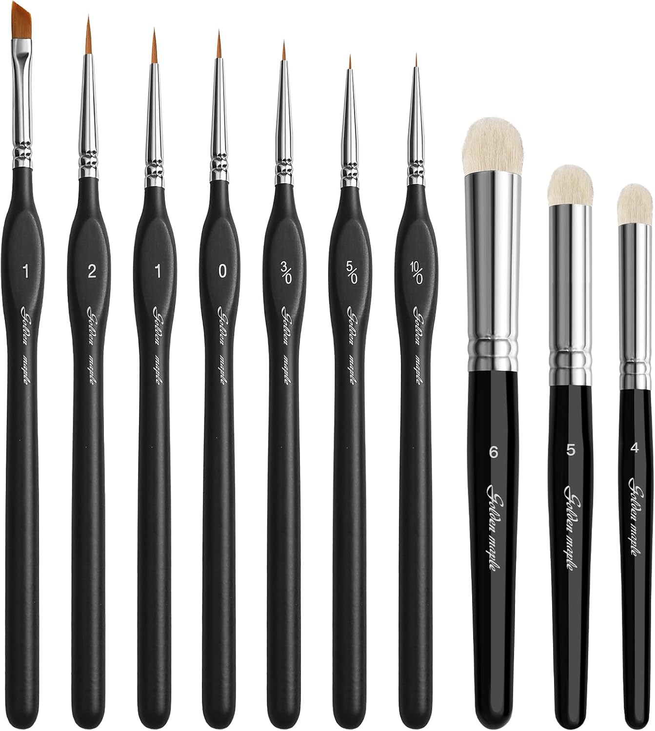 Golden Maple Detail Paint Brushes Set 10pcs Miniature Brushes for Fine Detailing & Art Painting - Acrylic, Watercolor, Oil, Models