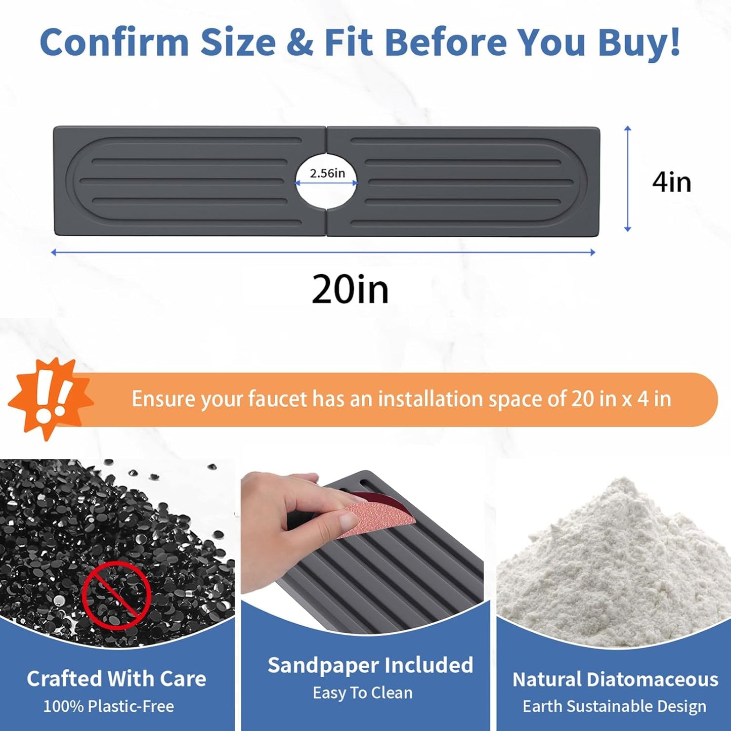 Stone Faucet Mat for Kitchen Sink, Water Absorbing Sink Water Splash Guard, Fast-Drying Kitchen Sink Faucet Mat, Durable Protector and Stone Drying Mat for Kitchen Counter & Bathroom Sink