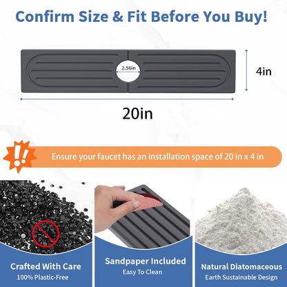 Stone Faucet Mat for Kitchen Sink, Water Absorbing Sink Water Splash Guard, Fast-Drying Kitchen Sink Faucet Mat, Durable Protector and Stone Drying Mat for Kitchen Counter & Bathroom Sink