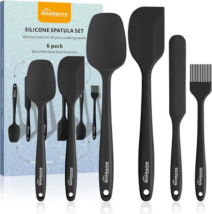 NileHome Silicone Spatula Set, 6 Pieces Food Grade Kitchen Utensils with Silicone Brush Heat Resistant Dishwasher Safe BPA-Free Rubber Spatula for Scraping, Baking, Cooking, Mixing-Forest Style