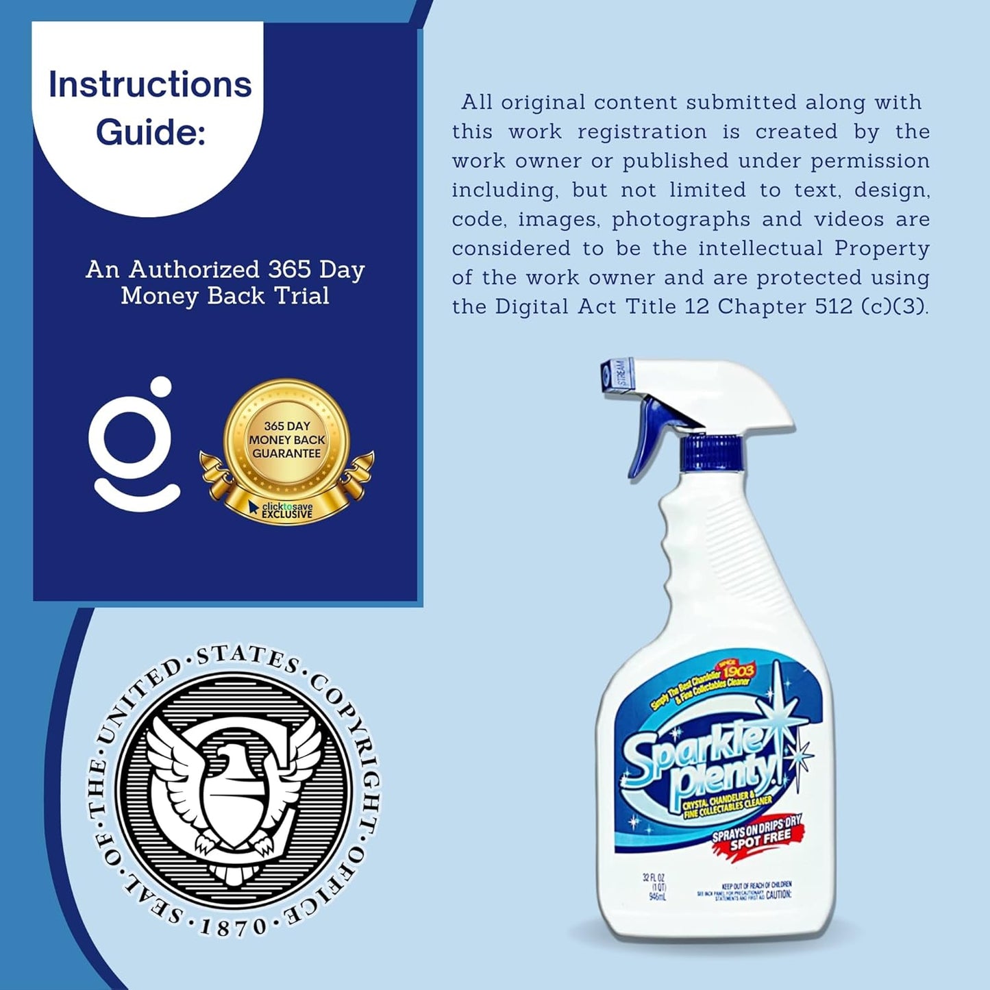 Sparkle Plenty Chandelier Cleaner Drip Dry Spray No Wipe - Dust Remover & Streak Free Glass Cleaner Spray for Chandeliers Crystals & Window Screen Surface - All Purpose Cleaning Supplies (32 oz)