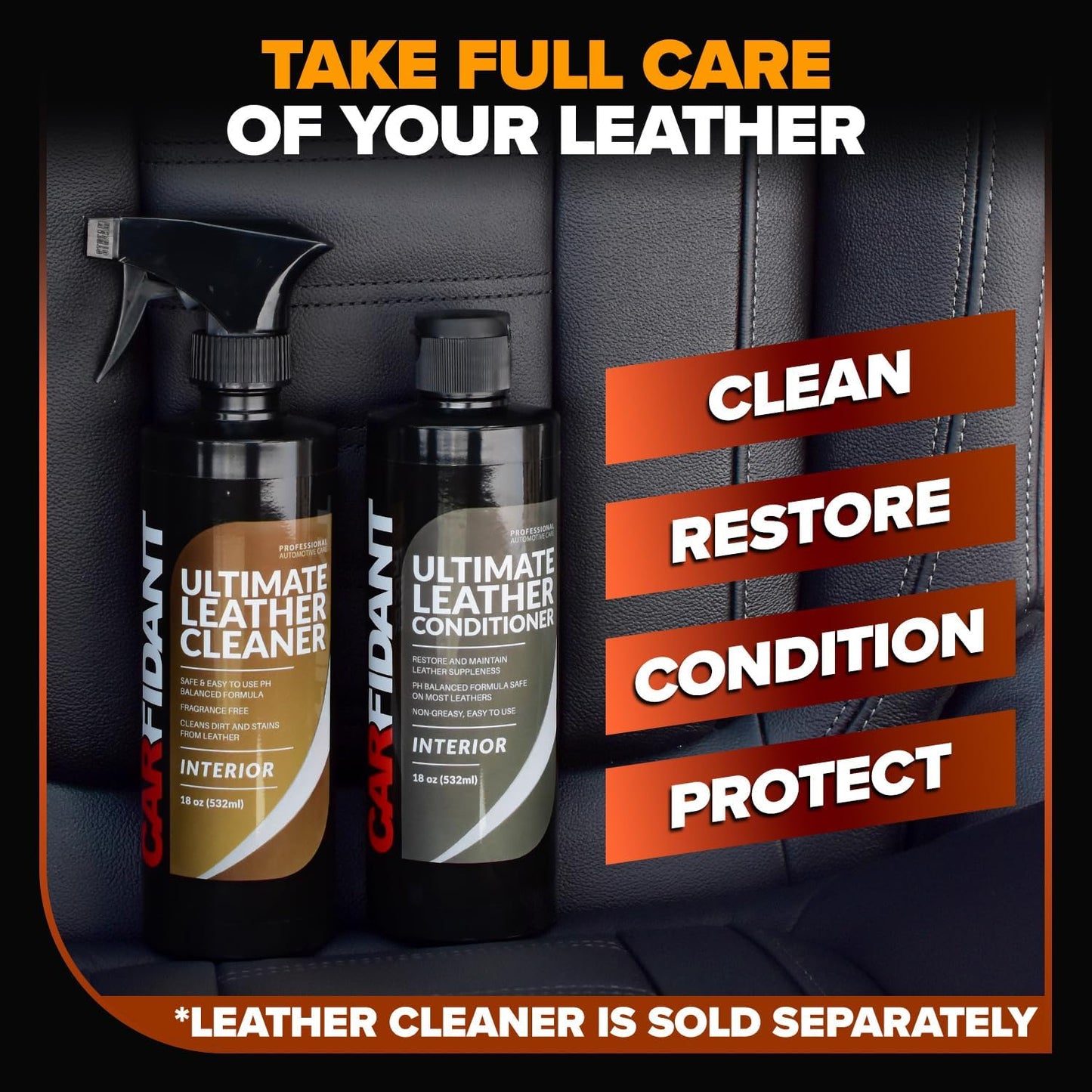 Leather Couch Cleaner - pH Neutral, Non-Toxic & Non-Greasy - Gently Removes Stains & Restores Natural Look - Safe for Car Leather Seats, Interior & Upholstery, Furniture & Sofa - 18 fl. Oz with towel