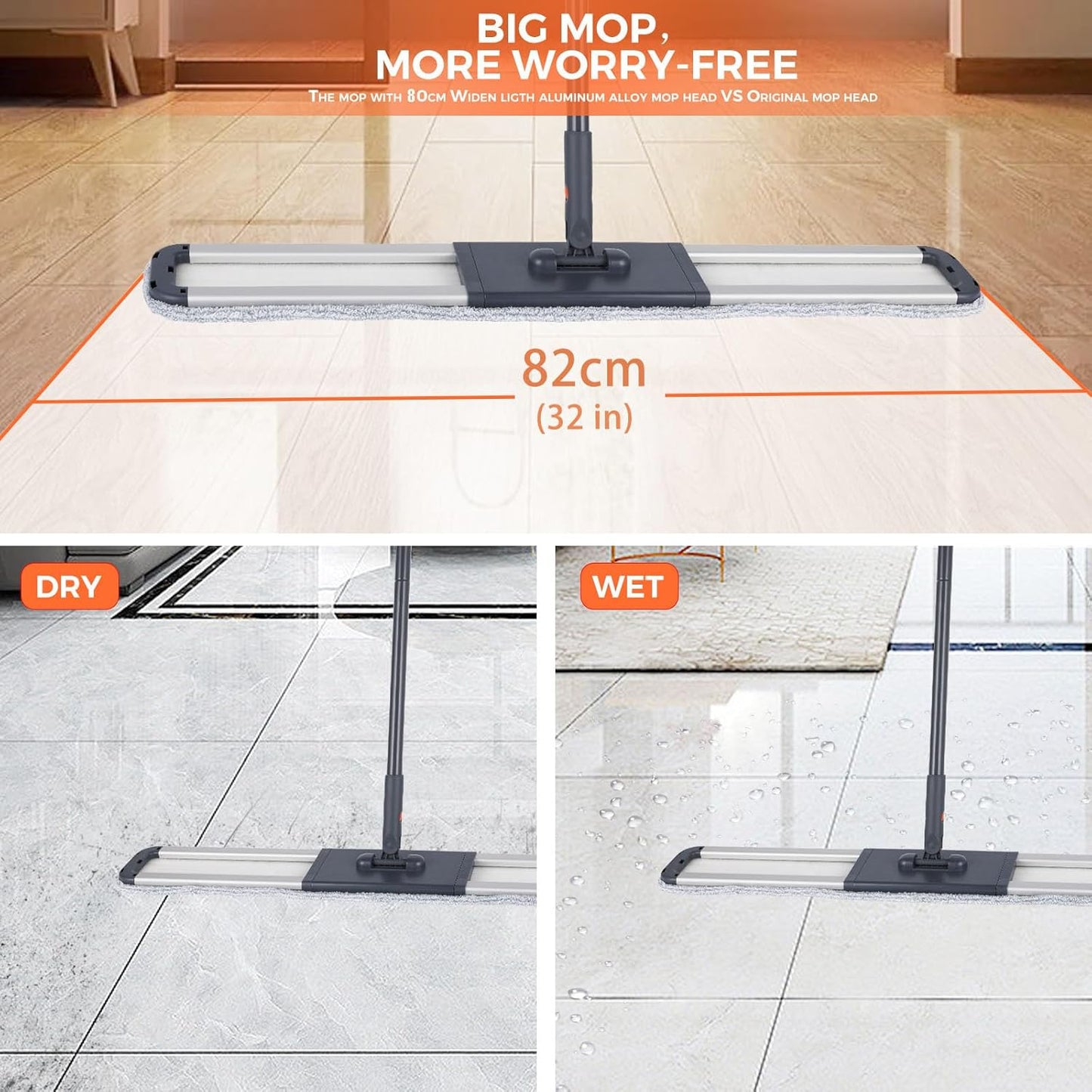 18 Professional Microfiber Mop Large Flat Mops for Floor Cleaning 4 Reusable Washable mop Pads Hardwood Cleaning System Wet and Dust Mop with 61in Long Stainless Steel Handle