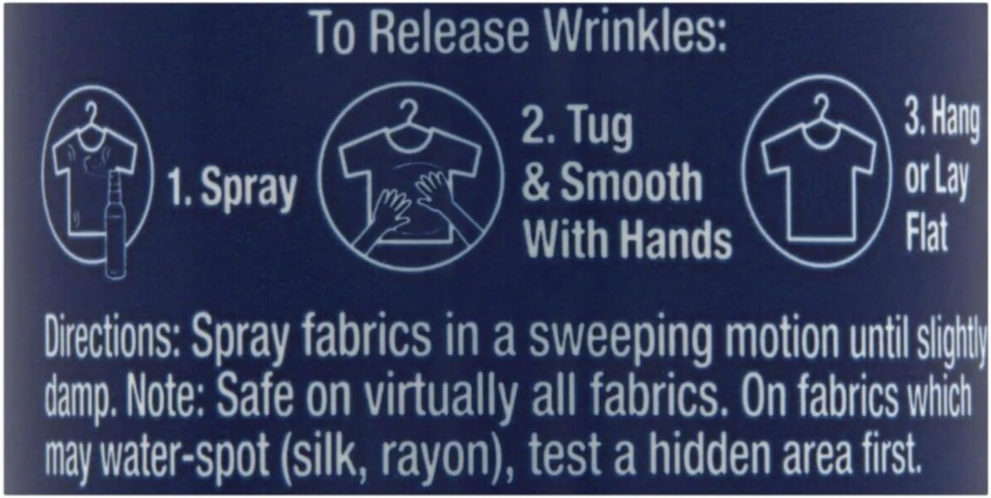 Downy Wrinkle Releaser Spray All In One Wrinkle Release Spray Travel Size, Odor Eliminator, Static Remover Fabric Refresher & Ironing Aid for Clothes 3 Fl Oz (Pack of 2), Crisp Linen Scent