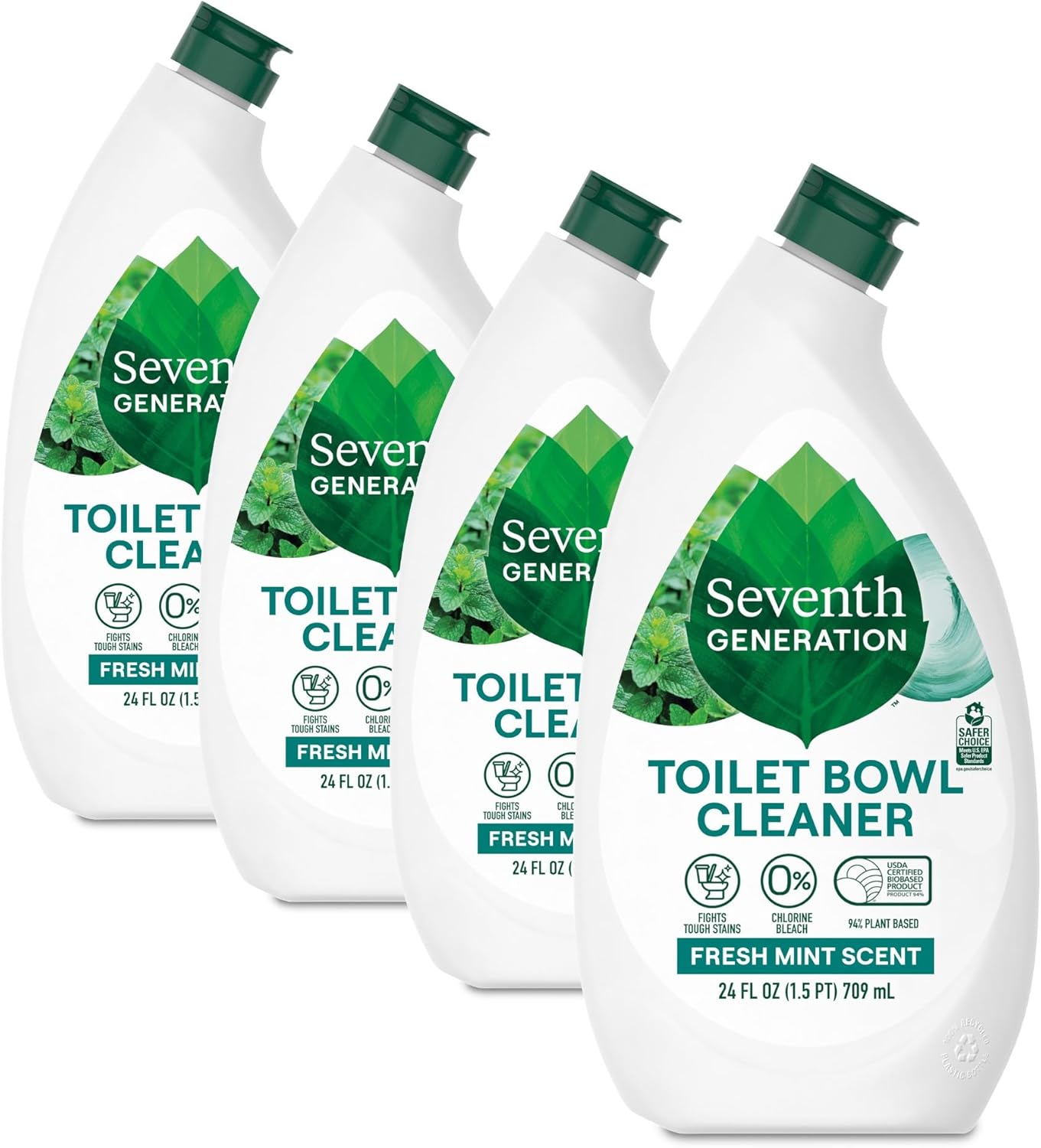Seventh Generation Toilet Bowl Cleaner Fresh Mint scent 4 Pack Without Chlorine Bleach Ammonia Free 24 oz