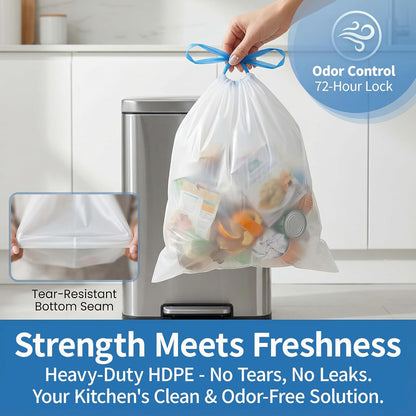 3 Gallon Trash Bags Drawstring 0.96 Mil - 120 Count 12 Liter Small Garbage Bags for Bathroom, Strong White Unscented Plastic Wastebasket Bin Liners for Toilet Office and Bedroom