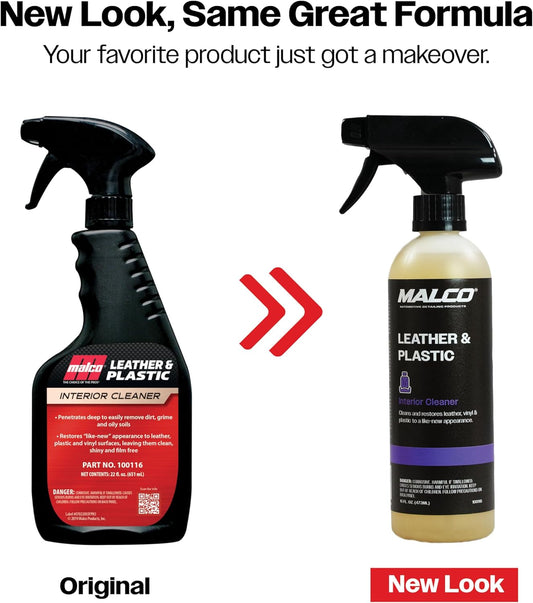 Malco Leather & Plastic Cleaner – Penetrates Deep to Remove Dirt, Grime and Oily Soils/Restores Leather, Plastic and Vinyl/Leaves Surfaces Clean, Shiny and Film-Free / 1 Gallon (100101)