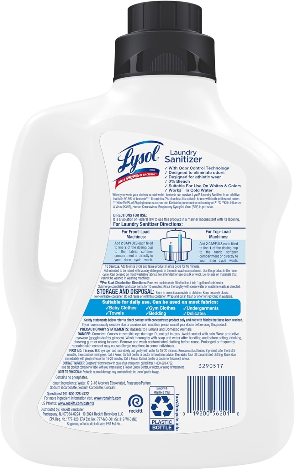 Lysol Disinfectant Laundry Sanitizer & Scent Booster, Laundry Detergent Additive, Color Safe Bleach Alternative, Laundry Odor Eliminator, Kills Bacteria & Viruses, Lavender Scent, 90 Fl Oz