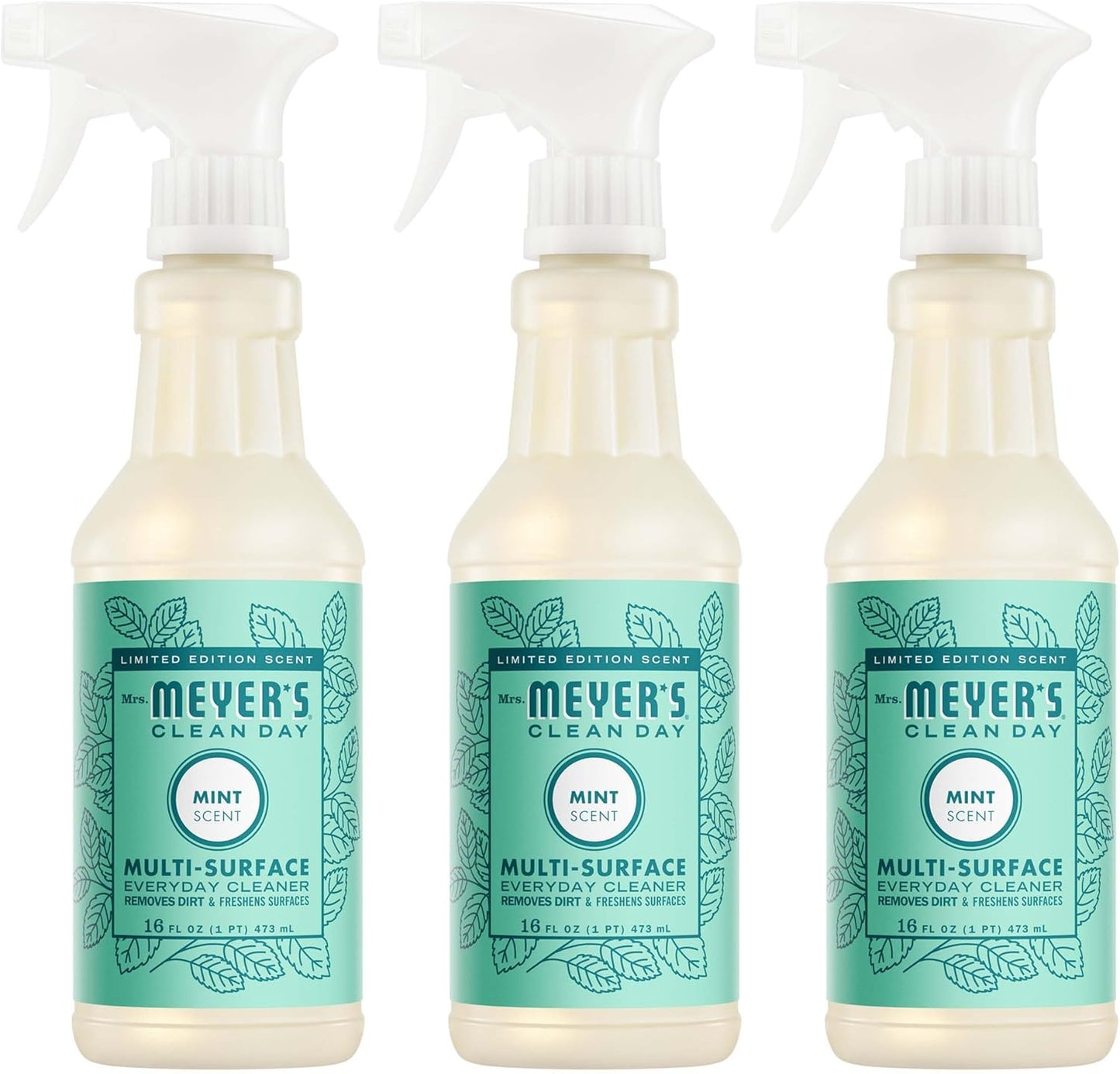 MRS. MEYER'S CLEAN DAY Multi-Surface Everyday Cleaner, Mint Scent, 16 Fl Oz Bottle - 3 Pack
