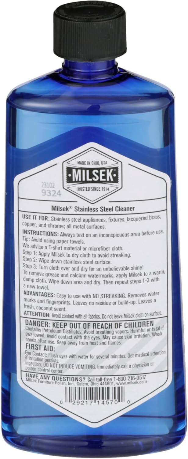 Milsek Stainless Steel Cleaner - Multipurpose Cleaning Supplies for Home and Kitchen Appliances, Sink, Stovetop, Dishwasher, Microwaves and Refrigerators - 12 Fl Oz (Pack of 1)