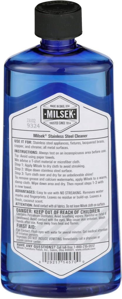 Milsek Stainless Steel Cleaner - Multipurpose Cleaning Supplies for Home and Kitchen Appliances, Sink, Stovetop, Dishwasher, Microwaves and Refrigerators - 12 Fl Oz (Pack of 1)