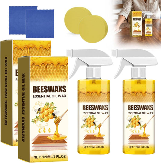 RAINPOT 2026 Beeswax Wood Polish Spray, Natural Beeswax Furniture Polish and Cleaner, Wood Care Spray for Cabinets, Tables, Floors, Wood Conditioning Polish Kit with Sponge & Cloth (2)