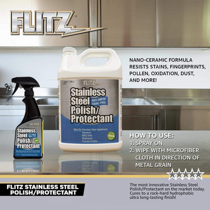 Flitz Stainless Steel Polish Protectant - 32oz Bottle, USA-Made Ceramic Coating for Stainless Steel Appliances, Repels Fingerprints & Water Spots - Aluminum & Chrome Polish & Protectant (1 Pack)