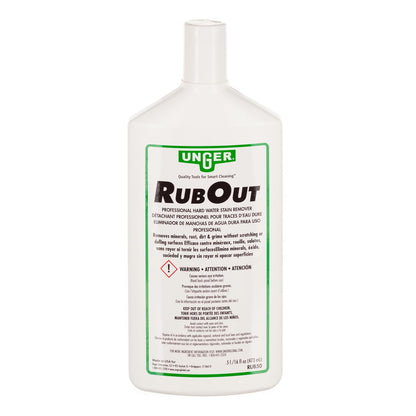 Unger Commercial RubOut Hard Water Stain Remover - 16 oz Professional Window and Glass Cleaner Solution - Removes Mineral Buildup, Rust, and Soap Scum for Clear Surfaces - RUB50