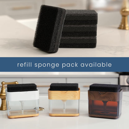 S&T INC. Dish Soap Dispenser and Sponge Holder for Kitchen Sink, Sponge Included, 13 Ounces, Metallic Silver