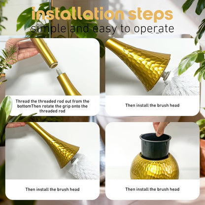 Hideaway Toilet Brush Set, Hammered Gold | Small Bathroom Space-Saver | Anti-Splash Shield & 360° Deep Clean | Housewarming Gift for Homeowners | Rust-Proof ABS Modern Bath Accessories