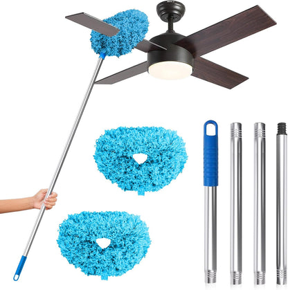 DRQ Ceiling Fan Cleaner Duster, Reusable Microfiber Duster with Extension Pole, 13 to 48 Inch Fan Blade Cleaner, Removable Dusters for Cleaning Walls Bookshelves Door Window Top (Blue)