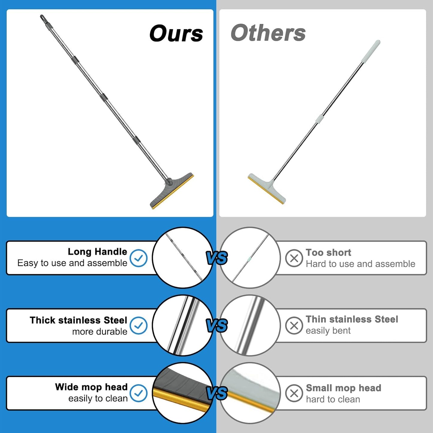 5FT Carpet Rake Pet Hair Remover, Reusable Carpet Rake with Telescopic Handle for Pet Hair Removal Tool Dog Cat Fur Remover Broom for Rugs, Mats, Beds, Stairs (Blue)