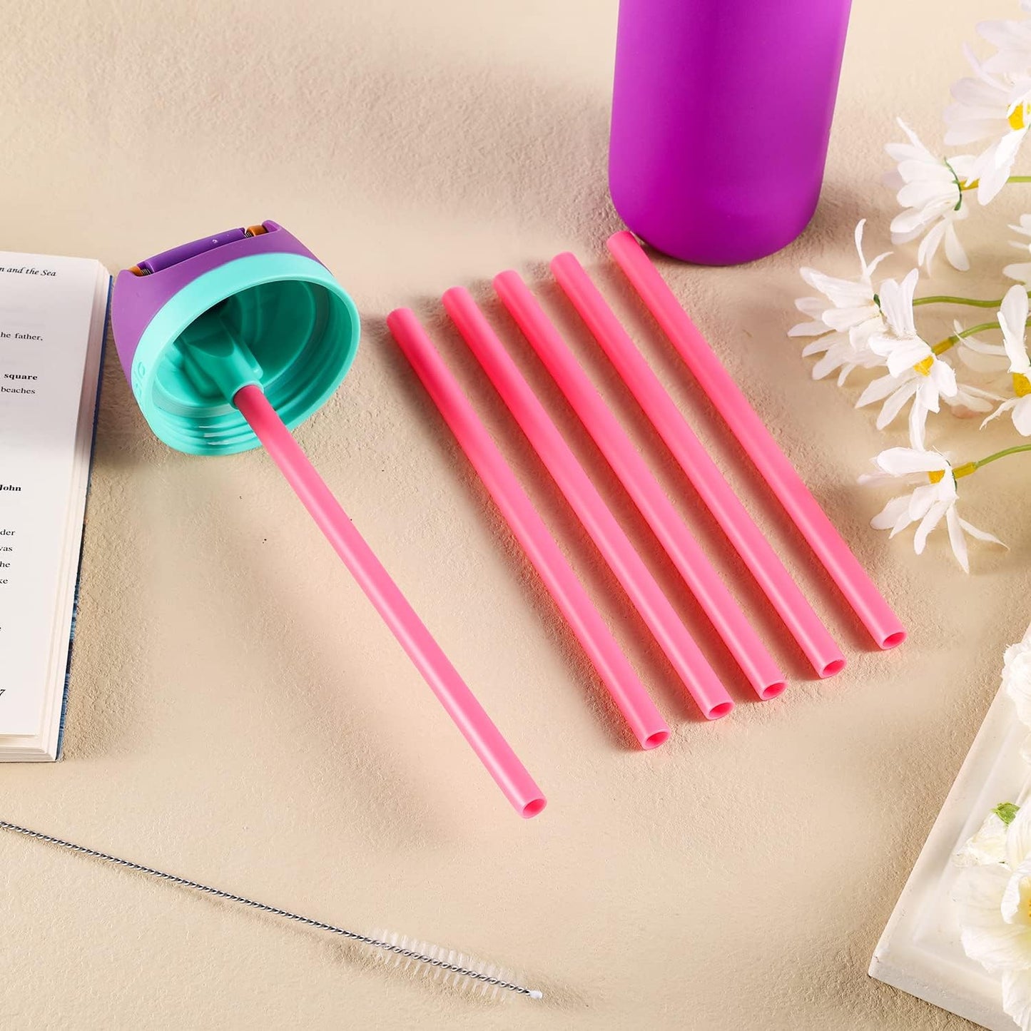 6pcs Replacement Straws for Owala Freesip 24/32oz, Reusable Plastic Straws with Cleaning Brush Tumbler Accessories Parts for Owala Flip 24/32oz Stainless Steel Insulated Water Bottle