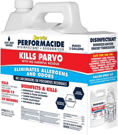 PERFORMACIDE No-Rinse Disinfectant / Deodorizer for Pet Surfaces | Kills Parvovirus, Ringworm, Feline Calicivirus, Avian Influenza (Bird Flu) Eco Friendly, Naturally Dissipates, Refillable, 32 OZ Kit