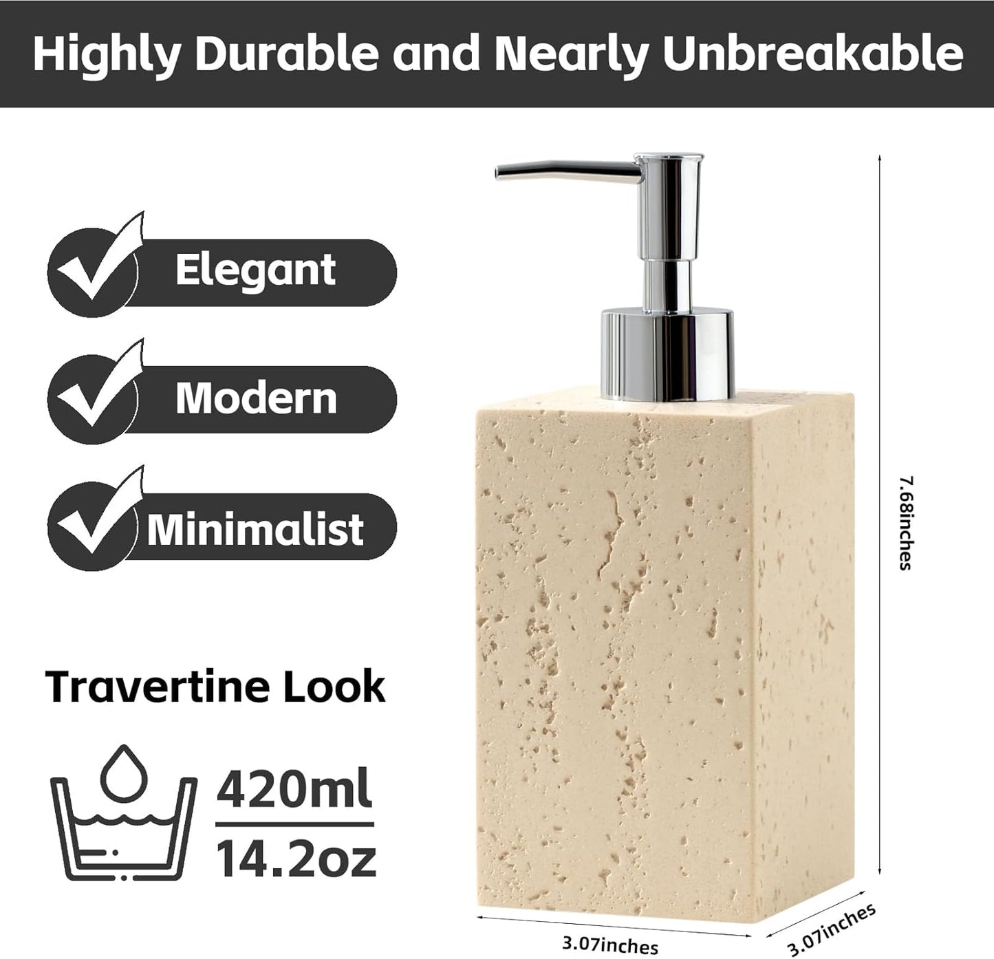 Soap Dispenser 420ML 14OZ, 2pcs Luxurious Hand Dish Soap Dispenser Set, Refillable Lotion Bottle with Rustproof Pump for Bathroom Countertop Kitchen Sink (Off White)